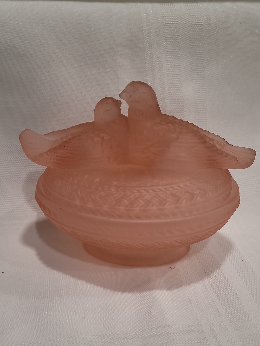 Pink Satin Glass Love Birds Westmoreland Covered Dish